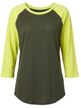 Victoria's Secret PINK Athletic Baseball Tee Olive Green Neon Yellow 3/4 Sleeve